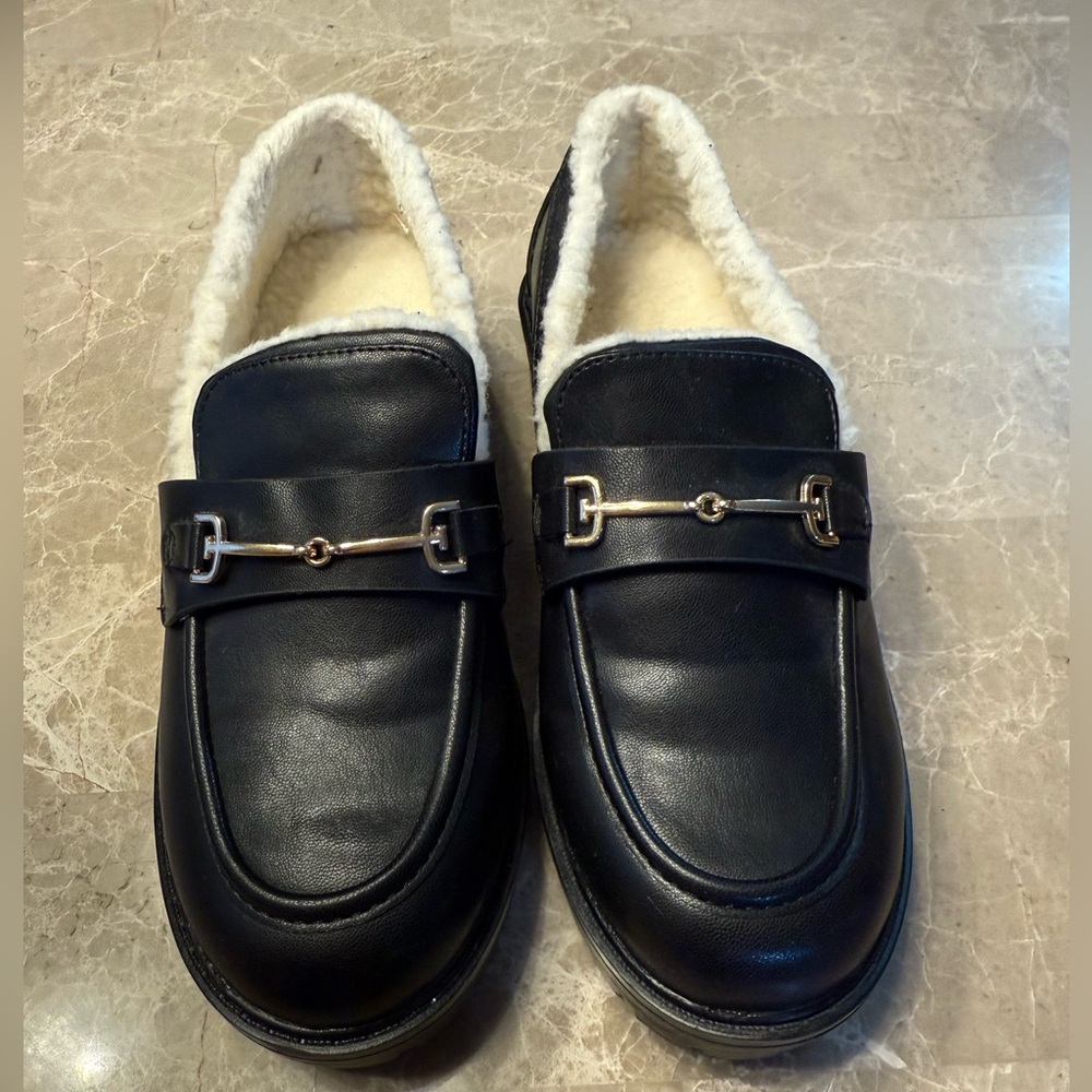 ZBY Black Loafers with Gold Buckle